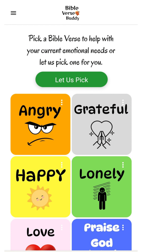 Screenshot of the Bible Verse Buddy App